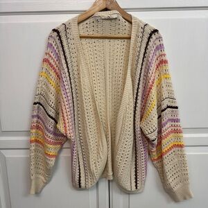 Cozy Multicolor Open-Front Cardigan sweater. Cottagecore grandma vibes. Size L